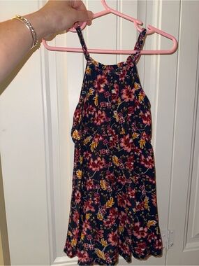 Girls Navy Floral Halter Dress